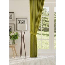 Cheap's Home Petek Dokulu Kadife Dokuma Sık (1 x 3)Pileli Fon Perde (Yağ Yeşili)