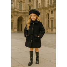 HC Kids Wear Kız Çocuk Pelüş Kaban 4 Yaş Siyah Uzun Kol İpek Saten Kapitone Astarlı