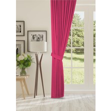Cheap's Home Petek Dokulu Kadife Dokuma Seyrek (1 x 2)Pileli Fon Perde (Fuşya)
