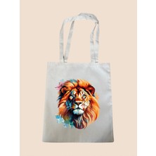 Modern Aslan Basklı Bez Çanta - Büyük Boy Kadın Omuz Çantası