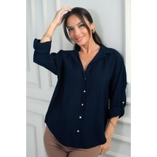 Kadın Kol Katlamalı Lyocell Gömlek