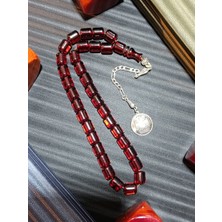 Sıkma Çubuk Kehribar Tesbih Bordo Renk