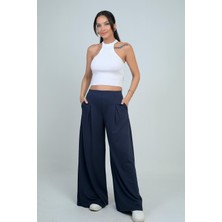 Kadın Beli Lastikli Cepli Önü Pileli Bol Paça Osyho Pantolon