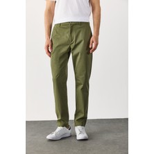 Ken Beli Lastikli Gabardin Chino Pantolon-Haki