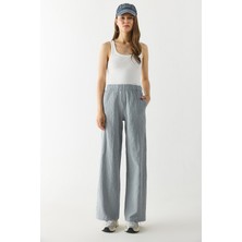 Beli Lastikli Pamuklu Krinkle Pantolon-Gri