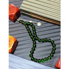 Yeşil Renkli Çubuk Kehribar Tesbih Küre Kesim