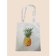 Ananas Baskılı Bez Çanta - Büyük Boy Kadın Omuz Çantası