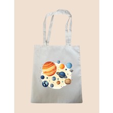 Evren Baskılı Bez Çanta - Büyük Boy Kadın Omuz Çantası