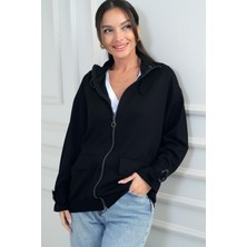 Kadın Önü Fermuarlı Kargo Cepli Toka Detaylı Osyho Kumaş Hırka