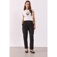 Alian Beli Lastikli Beach Pantolon(Tencel)(Tm)-Siyah