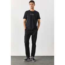 Ken Beli Lastikli Gabardin Chino Pantolon-Siyah