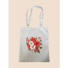 Çiçek Baskılı Bez Çanta - Büyük Boy Kadın Omuz Çantası