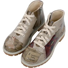 Kadın Vegan Deri Bej Fermuarlı Kısa Bot - I Watch And Judge Tasarım