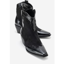 Loel Siyah Süet Siyah Desenli Kadın Kalın Topuklu Western Bot