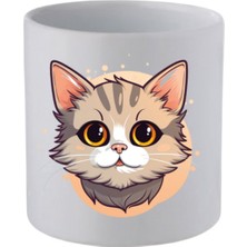 Sevimli Kedi Baskılı Kulpsuz Kupa Bardak - Hediye Kahve Kupası, Su Bardağı