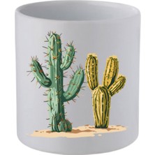 Kaktüsler Baskılı Kulpsuz Kupa Bardak - Hediye Kahve Kupası, Su Bardağı