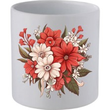 Çiçek Demeti Baskılı Kulpsuz Kupa Bardak - Hediye Kahve Kupası, Su Bardağı