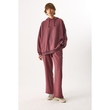 Geniş Paça Regular Fit Yıkamalı Jogging Pantolon-Bordo