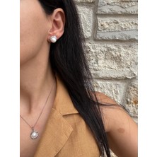 Xuping Özel Seri Inci Top Zirkon Taşlı Küpe ve Gümüş Renkli Kolye Seti