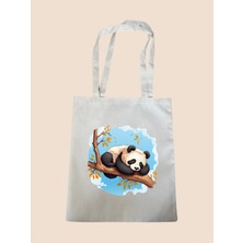 Dalda Uyuyan Panda Baskılı Bez Çanta