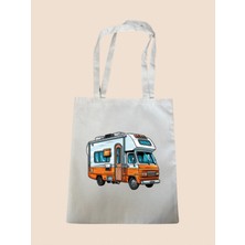 Karavan Temalı Bez Çanta - Büyük Boy Kadın Omuz Çantası