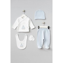 Bebitof %100 Pamuk Bulutlu Araba Desenli 5 Parça Yenidoğan Hastane Çıkışı Zıbın Seti BBTF.MV.20109