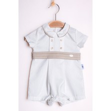 Yazlık Pileli Kemerli Düğme Detaylı Bebe Erkek Tulum