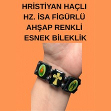 Hristiyan Haçlı Hz. Isa Figürlü Ahşap Renkli Esnek Bileklik