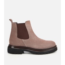 Hotiç Erkek Süet Deri Vizon Lastik Detaylı Kalın Tabanlı Chelsea Bot