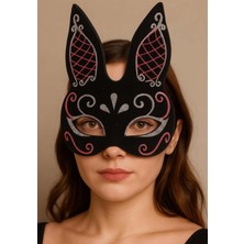 Zengezur Siyah Renk Kırmızı Beyaz Simli Siyah Süet Kaplama Tavşan Maskesi 18X16 cm