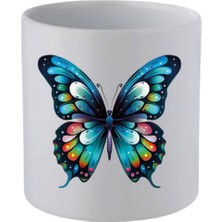 Mavi Kelebek Baskılı Kulpsuz Kupa Bardak - Hediye Kahve Kupası, Su Bardağı