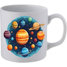 Gezegenler Teması Baskılı Beyaz Kupa Bardak - Seramik Çay, Kahve Hediyelik Bardağı