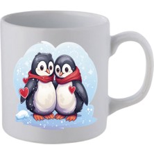 Penguen Baskılı Beyaz Kupa Bardak - Seramik Çay, Kahve Hediyelik Bardağı