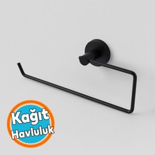 Kağıt Havluluk Mat Siyah Metal Duvara Monte Vidalı Banyo Tuvalet Mutfak Kağıt Havluluk 25 cm