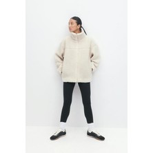 Bej Çift Fermuarlı Kadın Peluş Mont MG2556