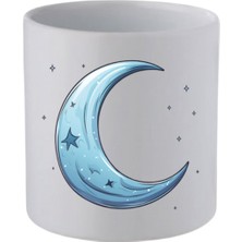 Mavi Ay Baskılı Kulpsuz Kupa Bardak - Hediye Kahve Kupası, Su Bardağı