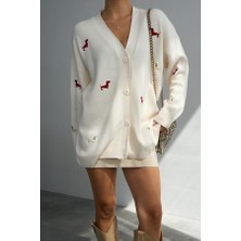 TH251025 Qustyle Köpek Nakışlı Hırka