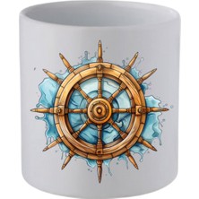 Gemi Dümeni Baskılı Kulpsuz Kupa Bardak - Hediye Kahve Kupası, Su Bardağı