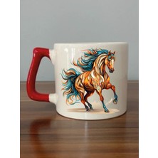 Koşan At Baskılı Kırmızı Kupa Bardak - Seramik Çay, Kahve Hediyelik Bardağı