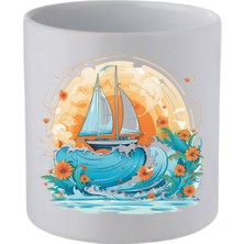 Denizdeki Sandal Baskılı Kulpsuz Kupa Bardak - Hediye Kahve Kupası, Su Bardağı