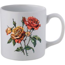 Güller Baskılı Beyaz Kupa Bardak - Seramik Çay, Kahve Hediyelik Bardağı