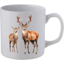 Geyikler Baskılı Beyaz Kupa Bardak - Seramik Çay, Kahve Hediyelik Bardağı