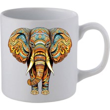 Otantik Fil Baskılı Beyaz Kupa Bardak - Seramik Çay, Kahve Hediyelik Bardağı