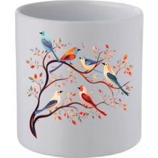Daldaki Kuşlar Baskılı Kulpsuz Kupa Bardak - Hediye Kahve Kupası, Su Bardağı