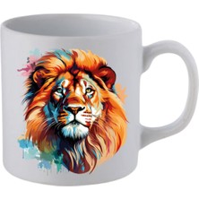 Modern Aslan Baskılı Beyaz Kupa Bardak - Seramik Çay, Kahve Hediyelik Bardağı