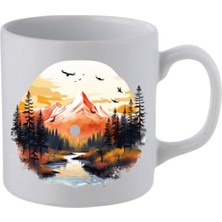 Doğa Manzarası Baskılı Beyaz Kupa Bardak - Seramik Çay, Kahve Hediyelik Bardağı