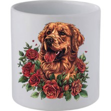 Güllü Köpek Baskılı Kulpsuz Kupa Bardak - Hediye Kahve Kupası, Su Bardağı
