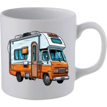 Karavan Baskılı Beyaz Kupa Bardak - Seramik Çay, Kahve Hediyelik Bardağı