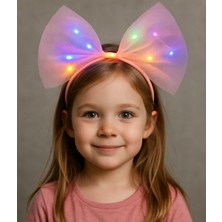 Zengezur Rengarenk LED Işıklı Fiyonk Şekilli Tül Parti Tacı Pembe Renk 25X25 cm