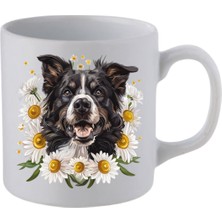 Papatyalı Köpek Baskılı Beyaz Kupa Bardak - Seramik Çay, Kahve Hediyelik Bardağı